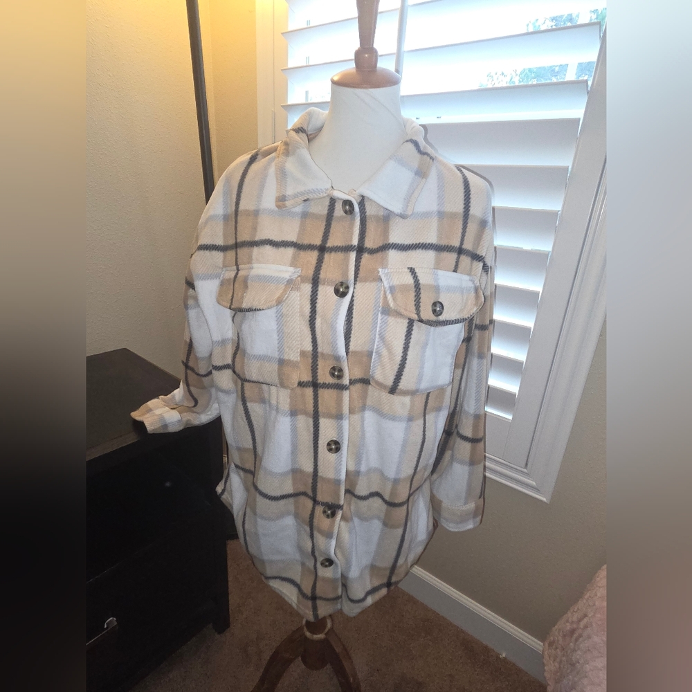NYC Beige and Black Plaid Utility Jacket